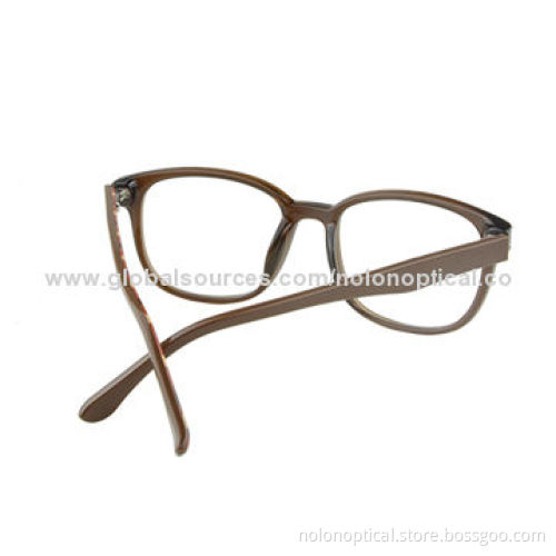 Brown Eyeglasses with Uneven Pattern Arms, Clear Demo Lens
